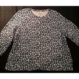 Kim Rogers Long Sleeve Animal Print 100% Cotton T-Shirt Size Petite XL